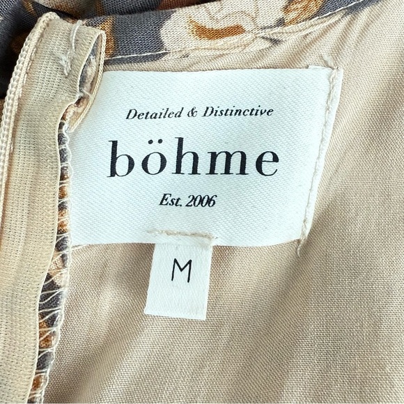 Bohme Brown Floral Praire Puff Sleeve Boho Midi Dress Size M - Picture 12 of 13